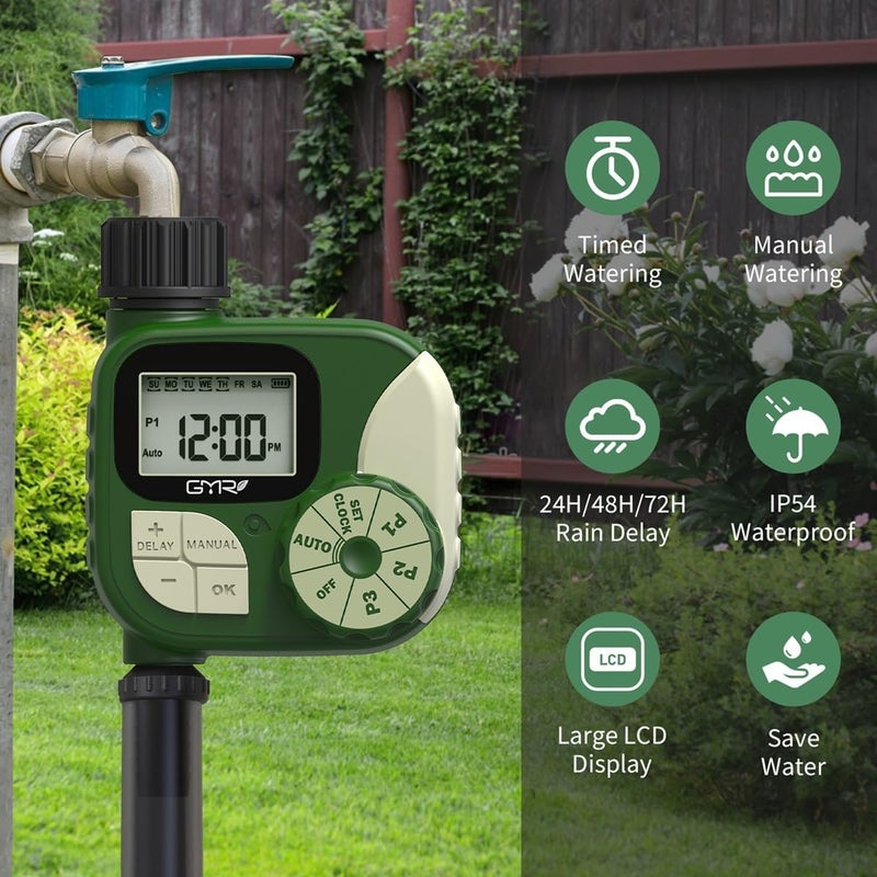 Gmr Sprinkler Timer, Water Timer for Garden Hose, Hose Timers for Watering, Irrigation System with 3 Programs/Rain Delay/Manual/Auto Watering System, 1 Outlet - Image 3
